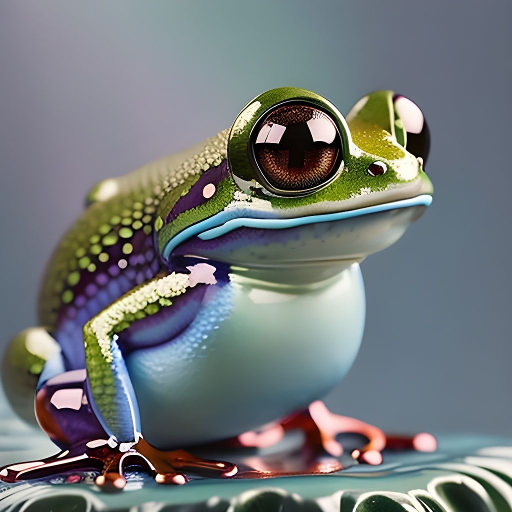 Glossy Cerulean Frog Portrait in Chibi Style