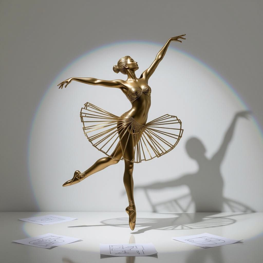 Brass Wire Dancer Sculpture in Futuristic Style