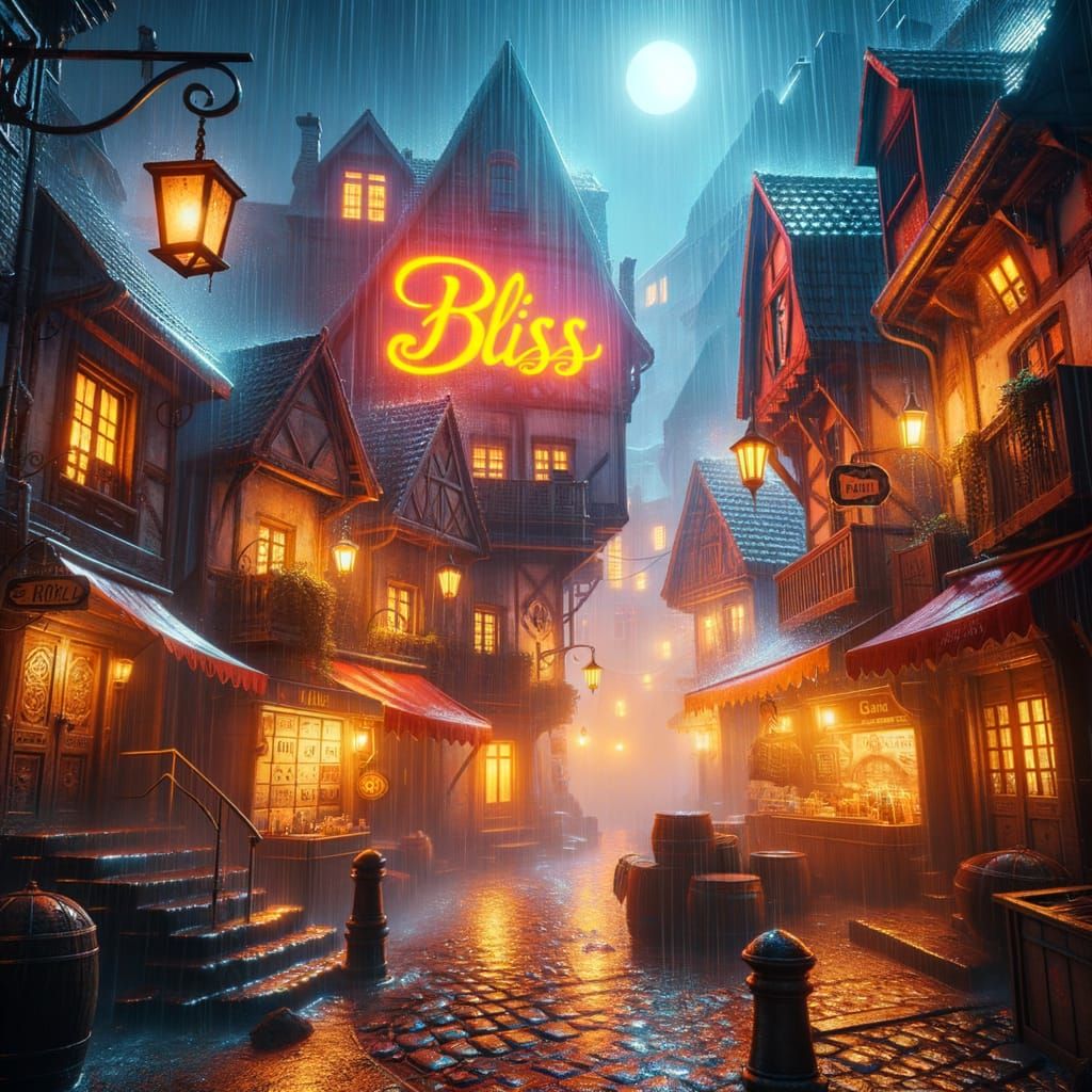 Night Market in Old Europe, Fantastical Matte Painting