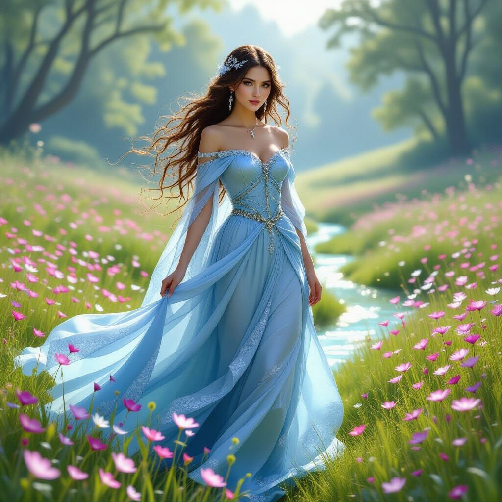 Magical Princess in Enchanted Meadow, Mystical Realism