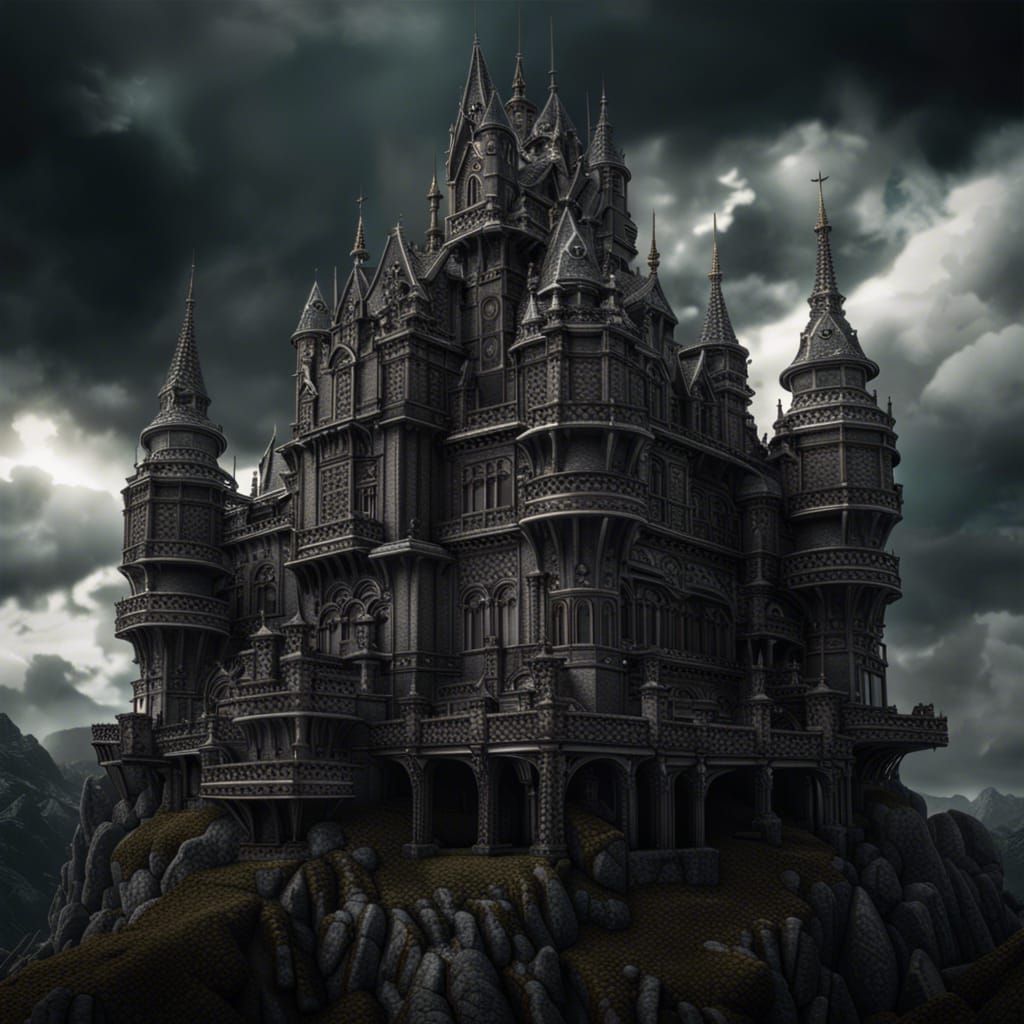 Sinister Castle Under Cloudy Sky: Hyperdetailed Fantasy Phot...