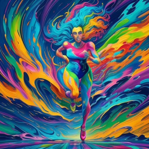 Surreal Running Figure in Fauvist Dreamscape