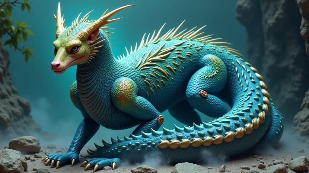 Colossal Serpent with Condor Head and Teal Aura