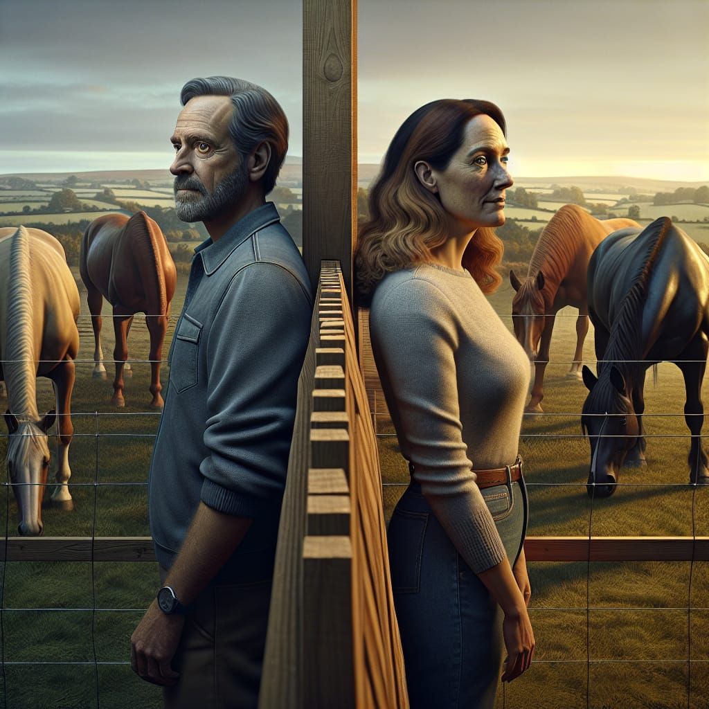 Realistic Neighbours and Horses in Countryside Sunset