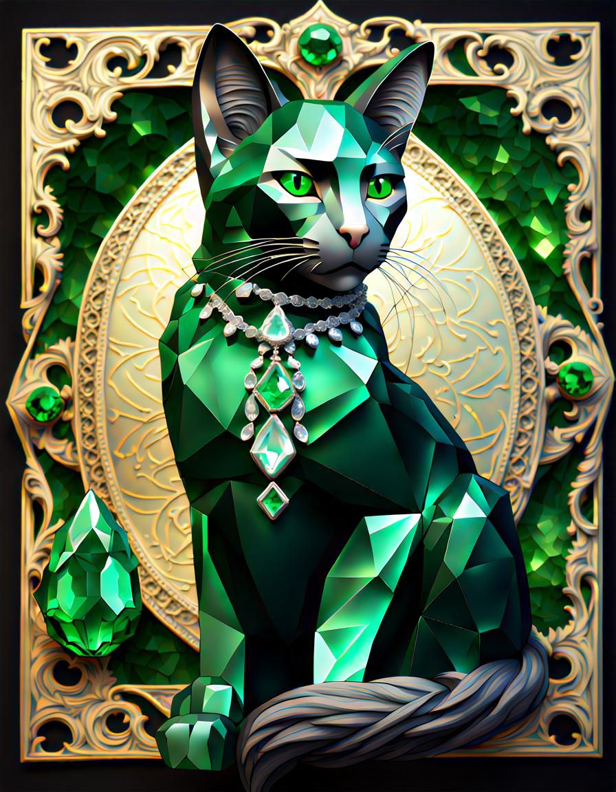 Emerald Crystal Cat in Gothic Style, 8K