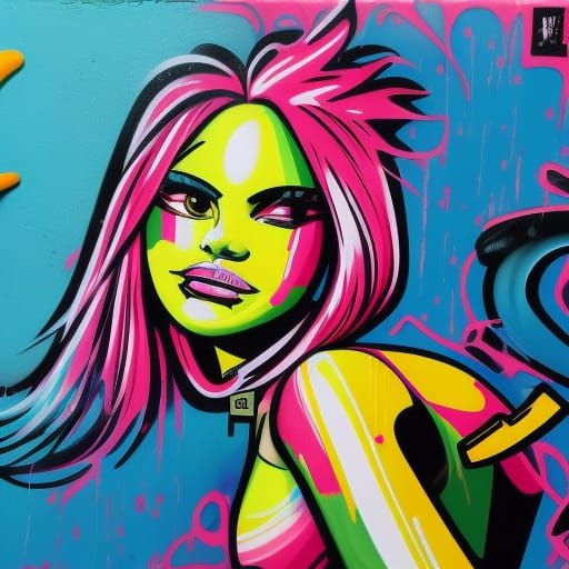 Colorful Graffiti Art of Girls Having Fun