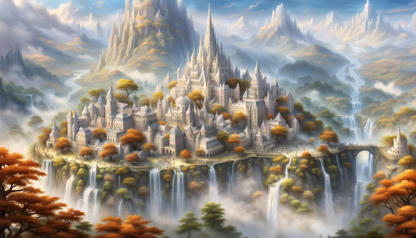 Majestic White Stone City Enfolding a Divine Tree