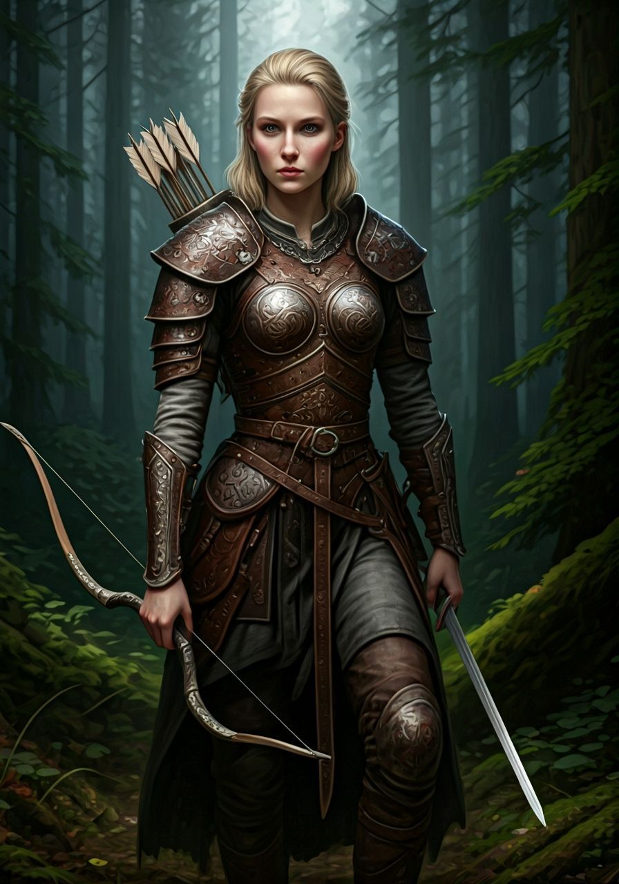 Scandinavian Warrior in Forest, Matte Painting Style