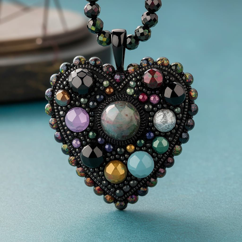 Gothic Beaded Heart Pendant in Pre-Raphaelite Style