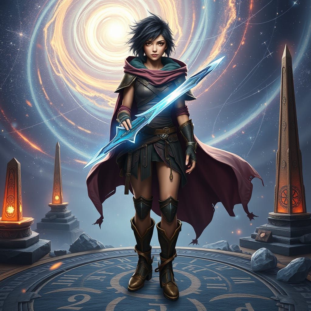 Fantasy Warrior in the Heart of the Celestial Nexus