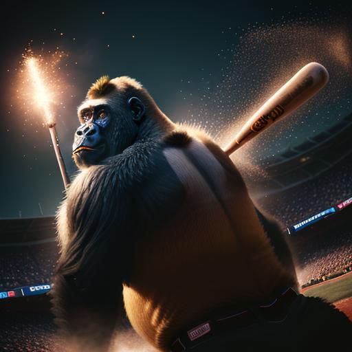Gorilla Baseball Player Hits Home Run: Cinematic Action