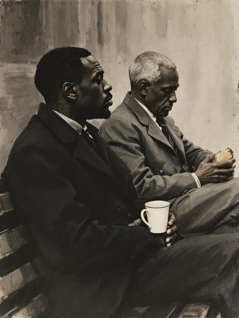 Men on a Bench in 1930s Style of Kathe Kollwitz