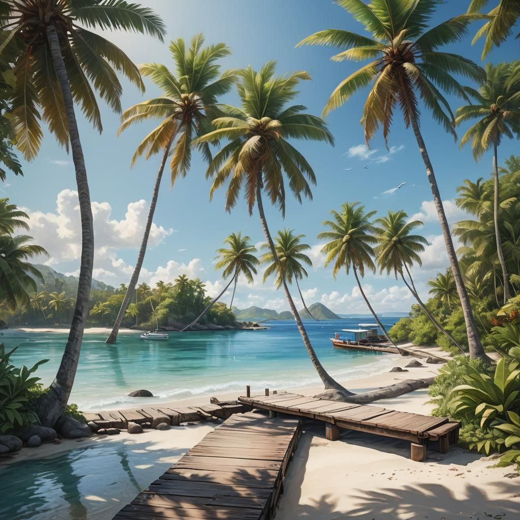 Fijian Island Paradise: Photorealistic Landscape Painting