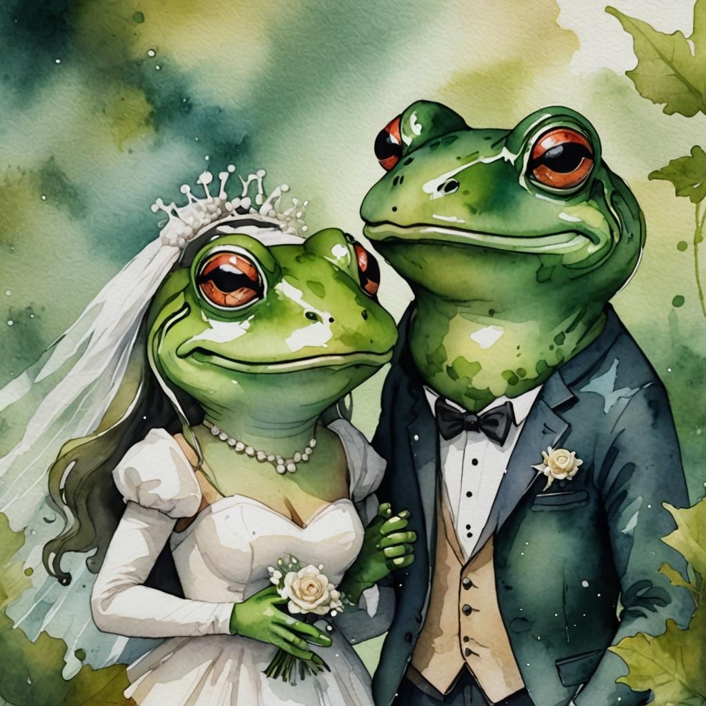 Frog Wedding Alcohol Ink Watercolor Art