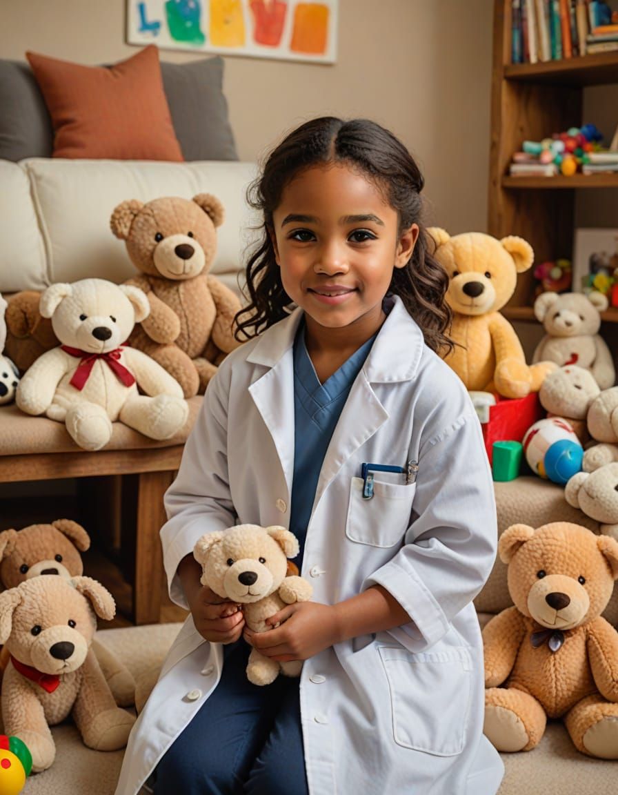 Young Girl Veterinarian with Stuffed Animal Patient