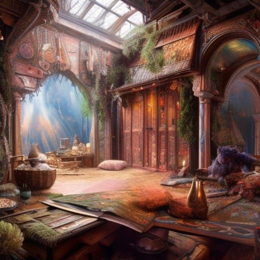 Detailed Interior of an Obsidian Damascus Rainbow House