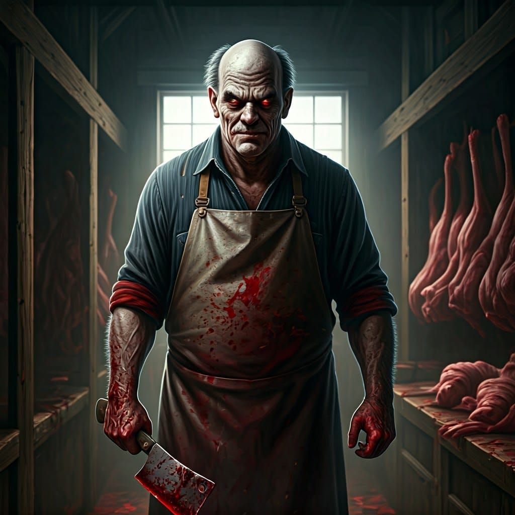Menacing Butcher in Abattoir: Rural Horror