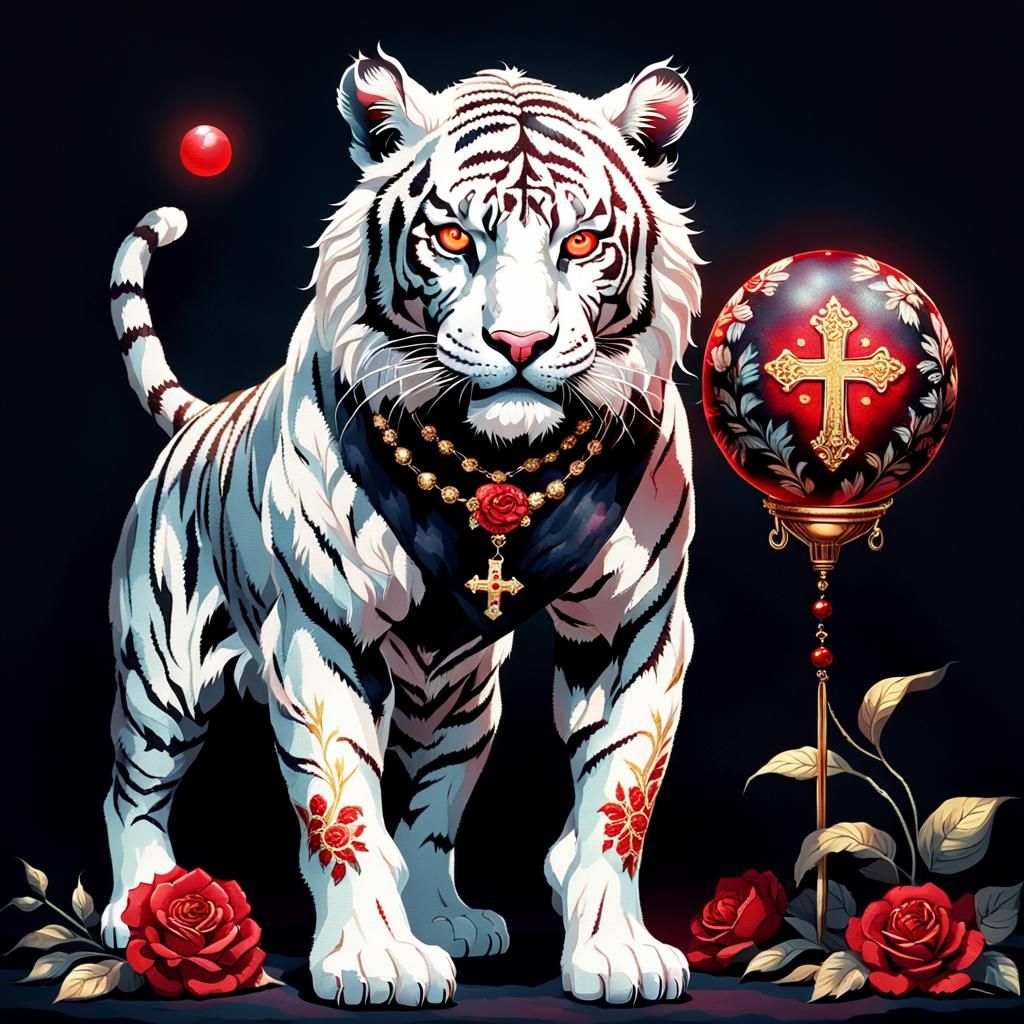 Fabric Tiger with Tattoos and Glowing Orb