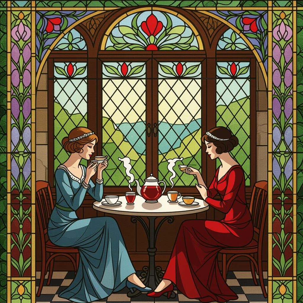Fantasy Tea Room in Stained Glass Style