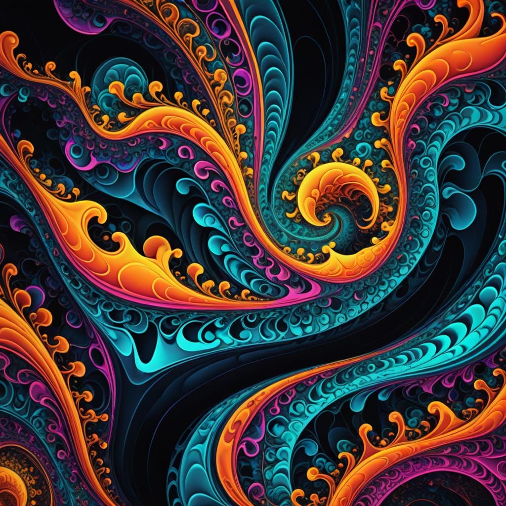 Macro Capillary Waves in Surreal Neon Illustration