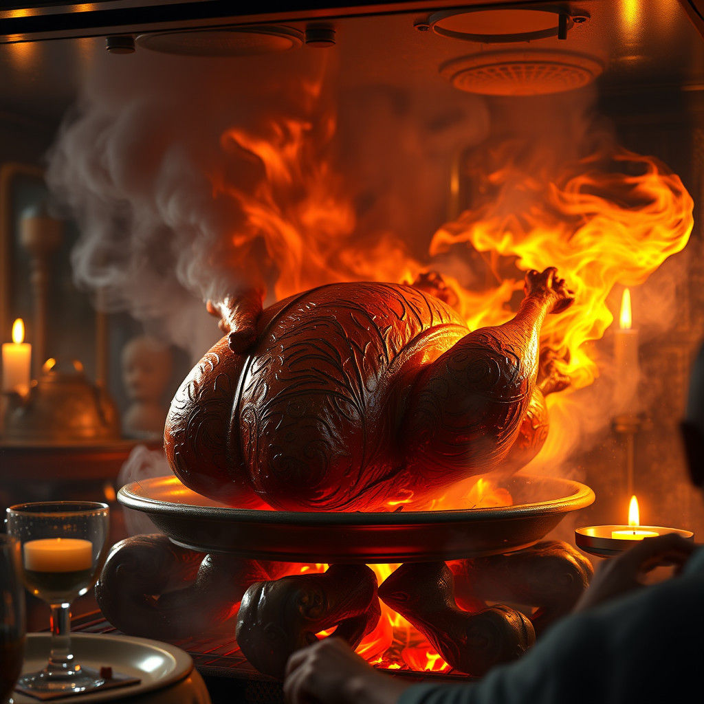 Thanksgiving Disaster: Turkey on Fire in the Oven