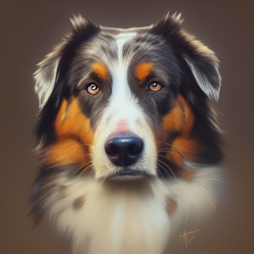 Hyperdetailed Australian Shepherd Portrait in Digital Art St...