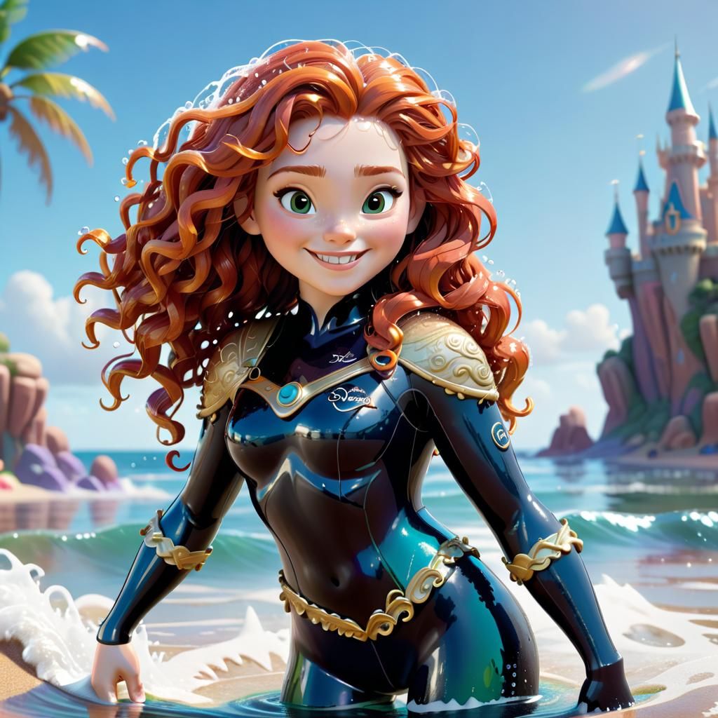 Merida in Wetsuit on Sunny Beach: 3D Digital Art