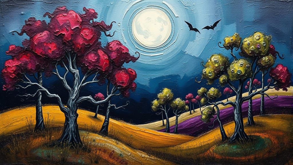 Vibrant Textured Landscape with Expressive Trees