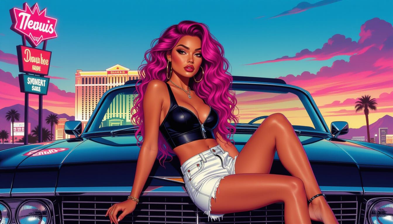 Pink Hair and Vegas Lights: Hyperrealistic Cinematic Art