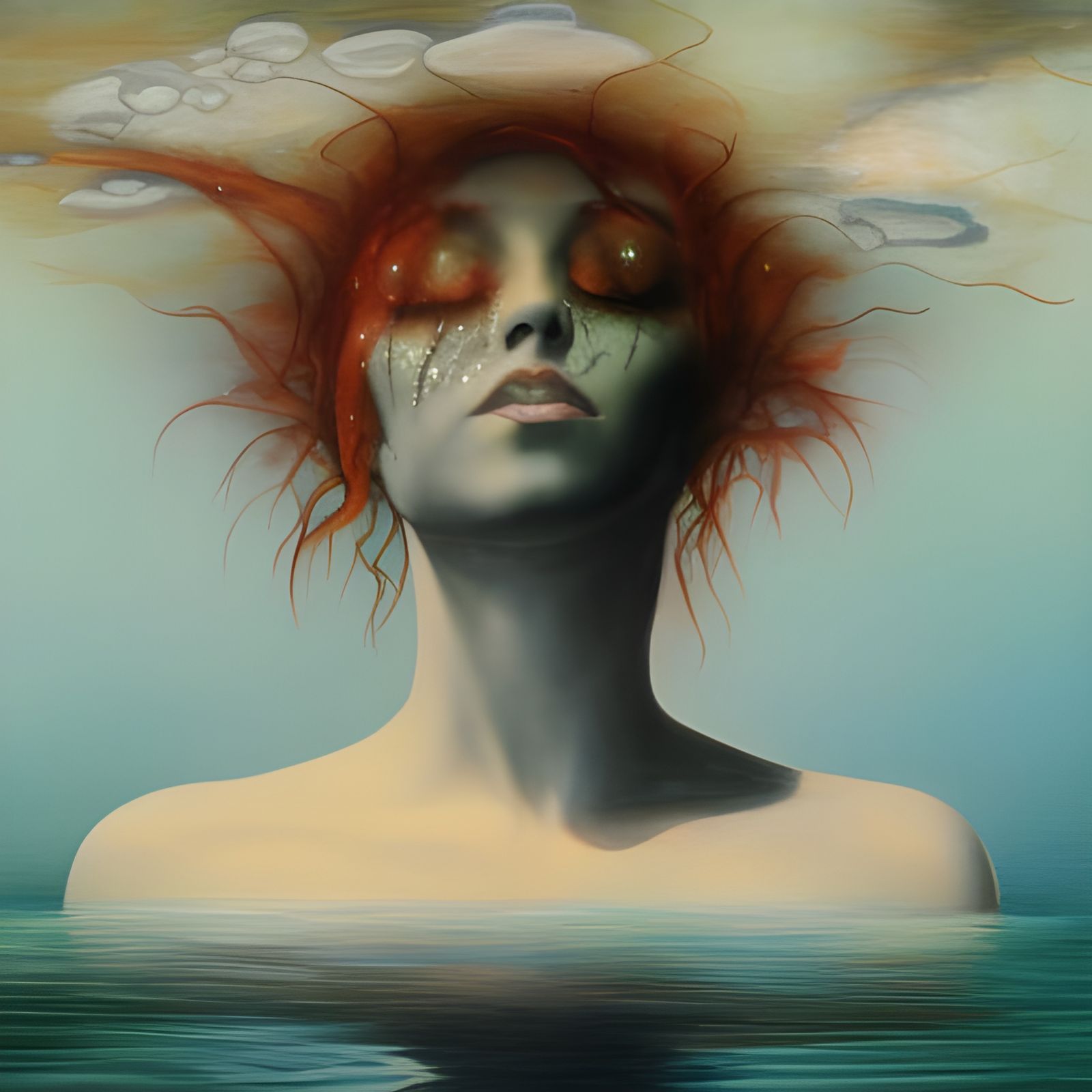 Ophelia Sinking in Water: Dreamcore Painting