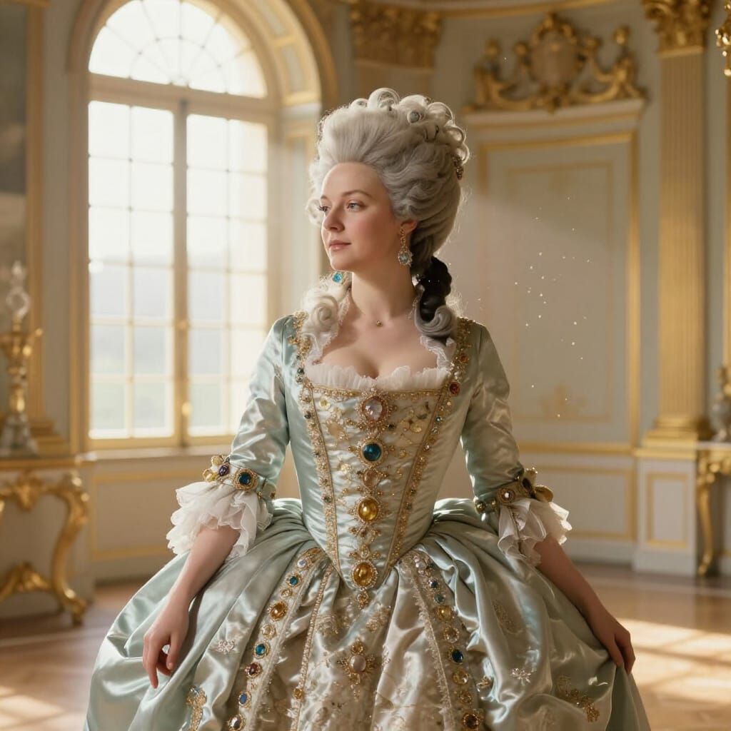Marie Antoinette in Opulent Ballroom, Rococo Style