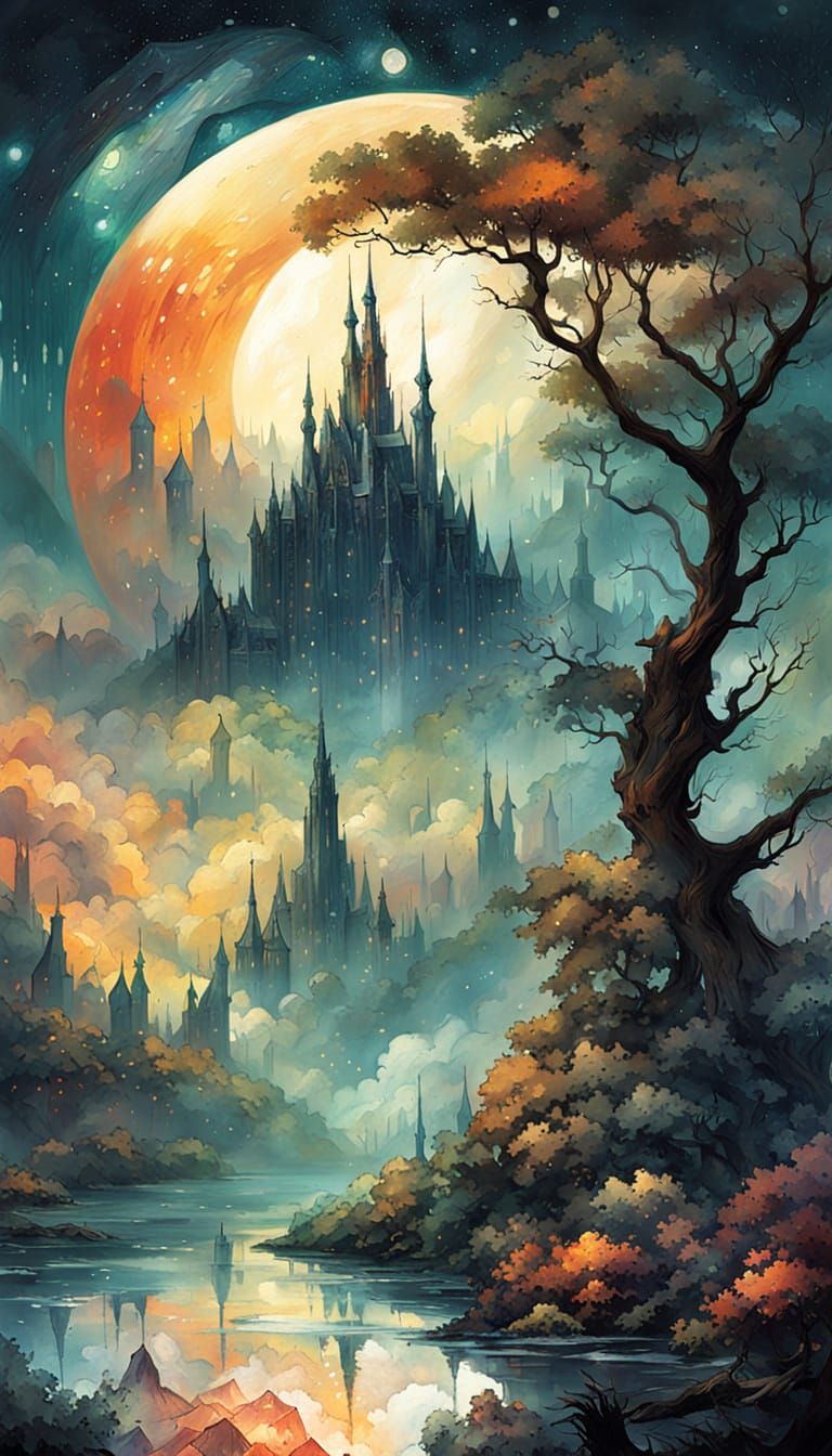 Ethereal Fantasy Landscape with Glass Structures