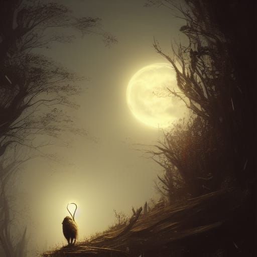 Owl Hunting Mouse by Moonlight: Dark Fantasy Art