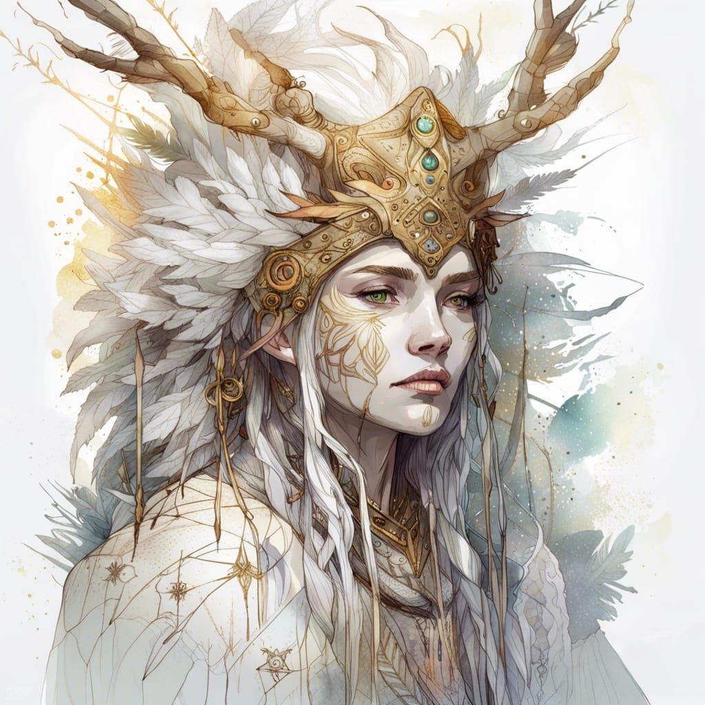 Ancient Druid with White Barkskin, Digital Art