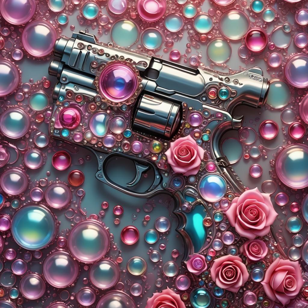 Iridescent Glass Gun with Rose Bubbles in Candyland Style