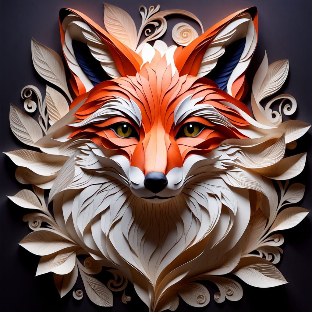 Artistic Paper Fox Portrait Crafted with Lifelike Detail