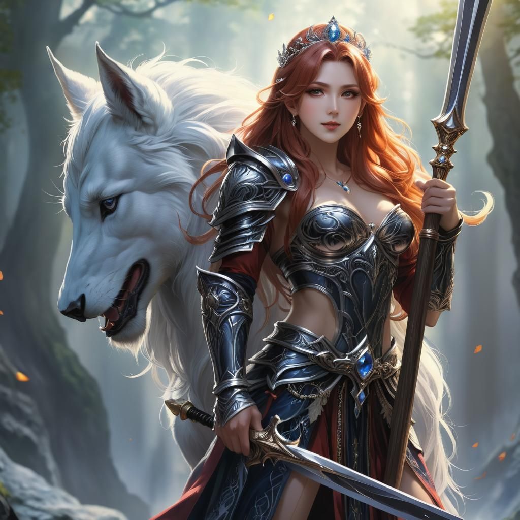 gorgeous Pagan priestess, facing the camera, shirtless and w...