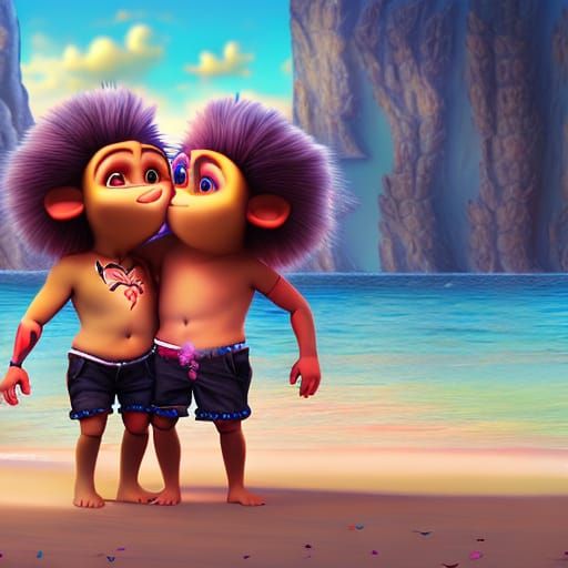 Two cute gay male Troll Dolls