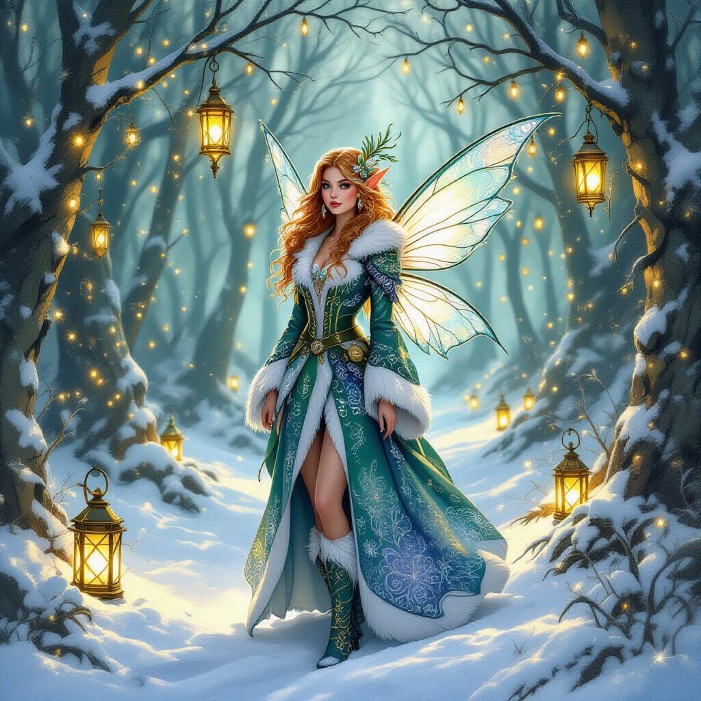 Whimsical Pixie in Winter Forest