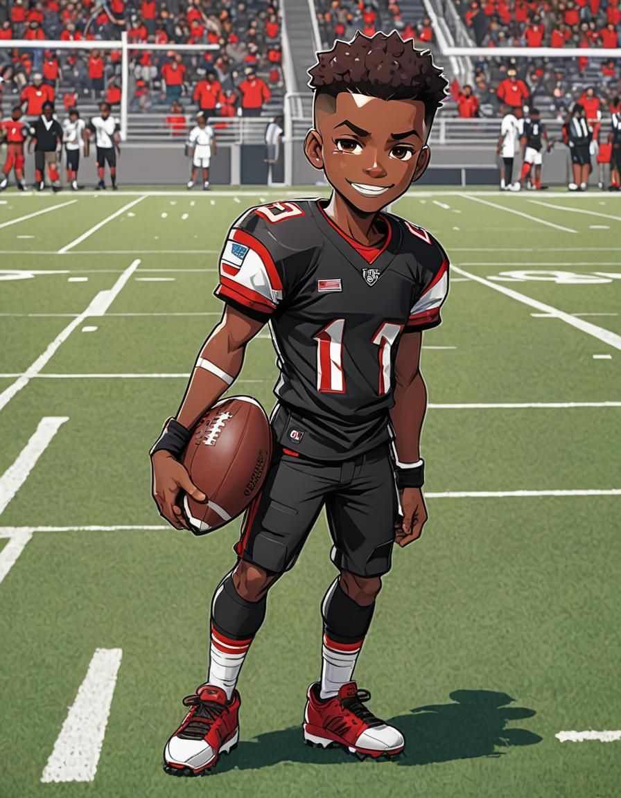 Anime Style Football Player in Black and Red