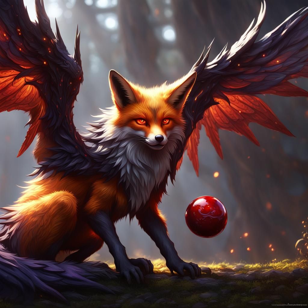 Demonic Fox with Angelic Wings: Dark Fantasy Art