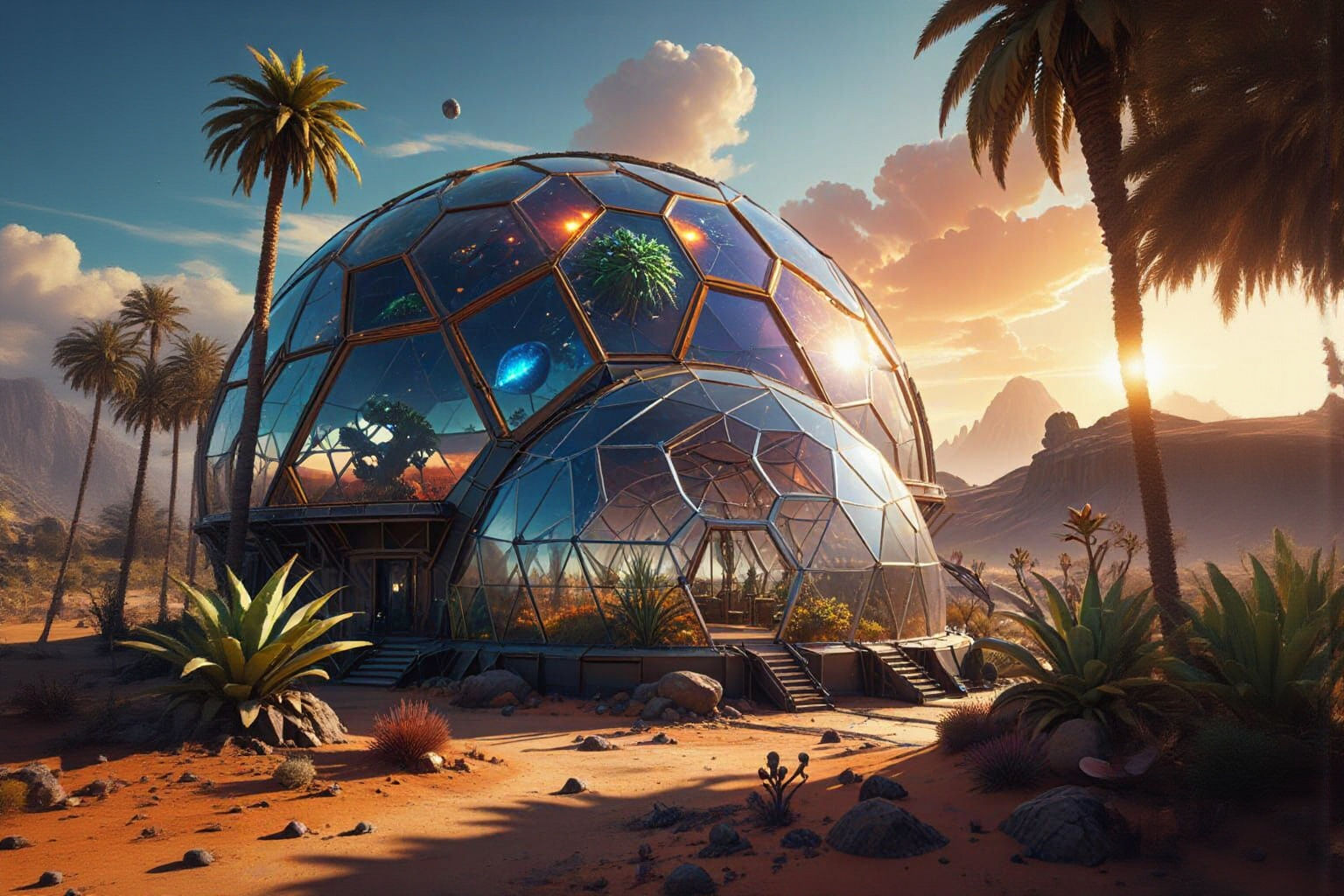 Solarpunk Desert Outpost Under Glass Dome
