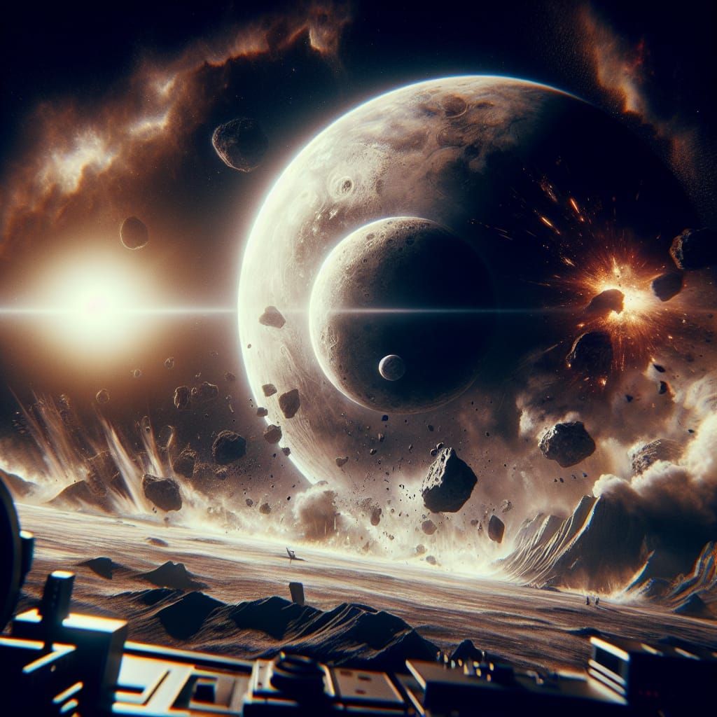 Epic Lunar Collision with Earth: Cinematic Film Still