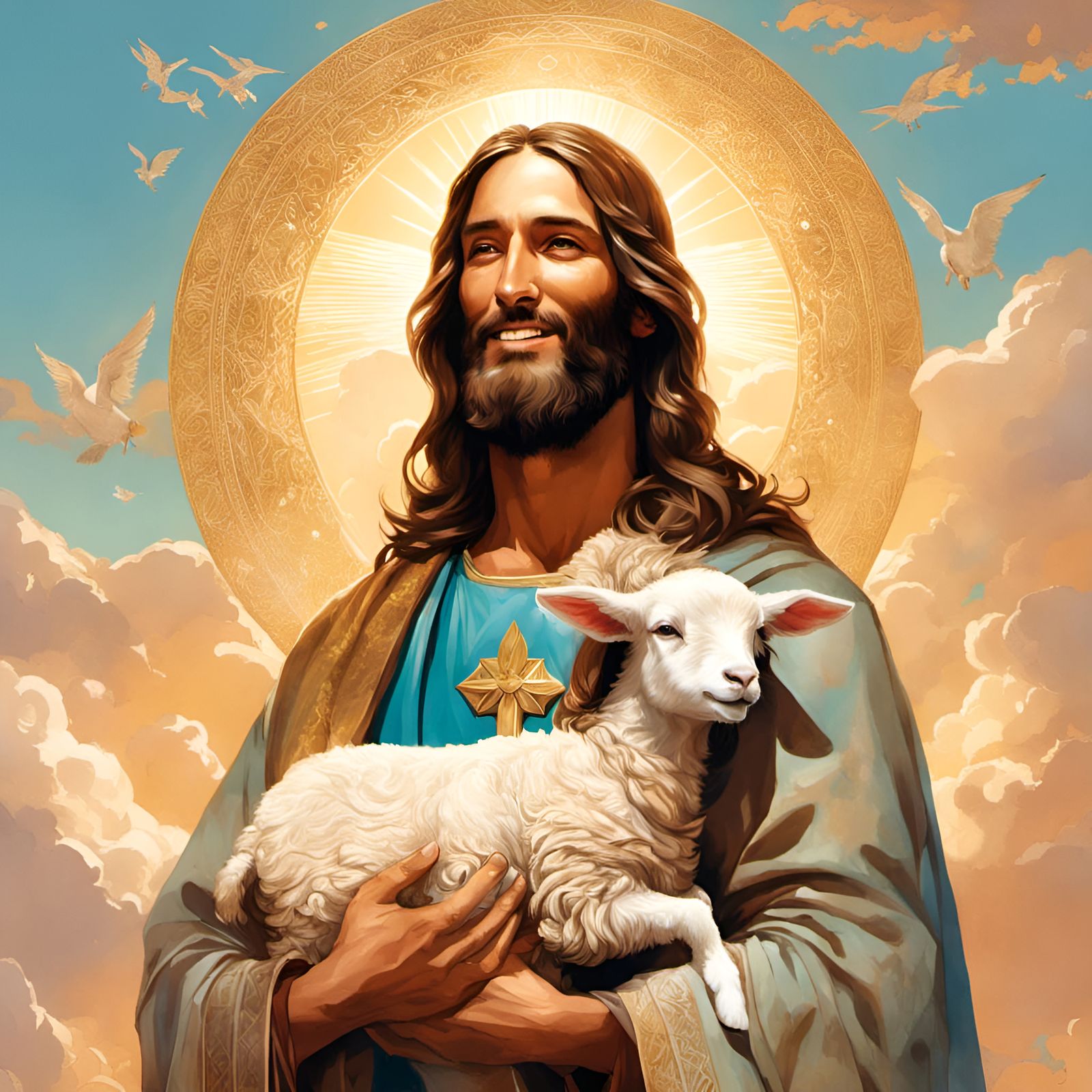 Jesus Christ Holding Lamb Portrait