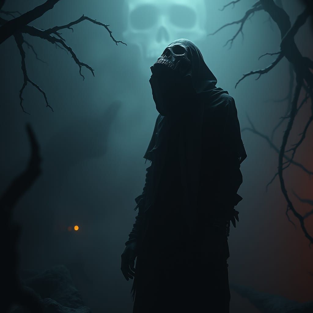 Shadow Figure in Hyperrealistic Dark Realm