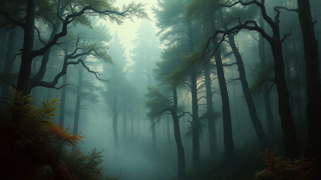 Mysterious Forest in Dreamlike Oil Painting Style
