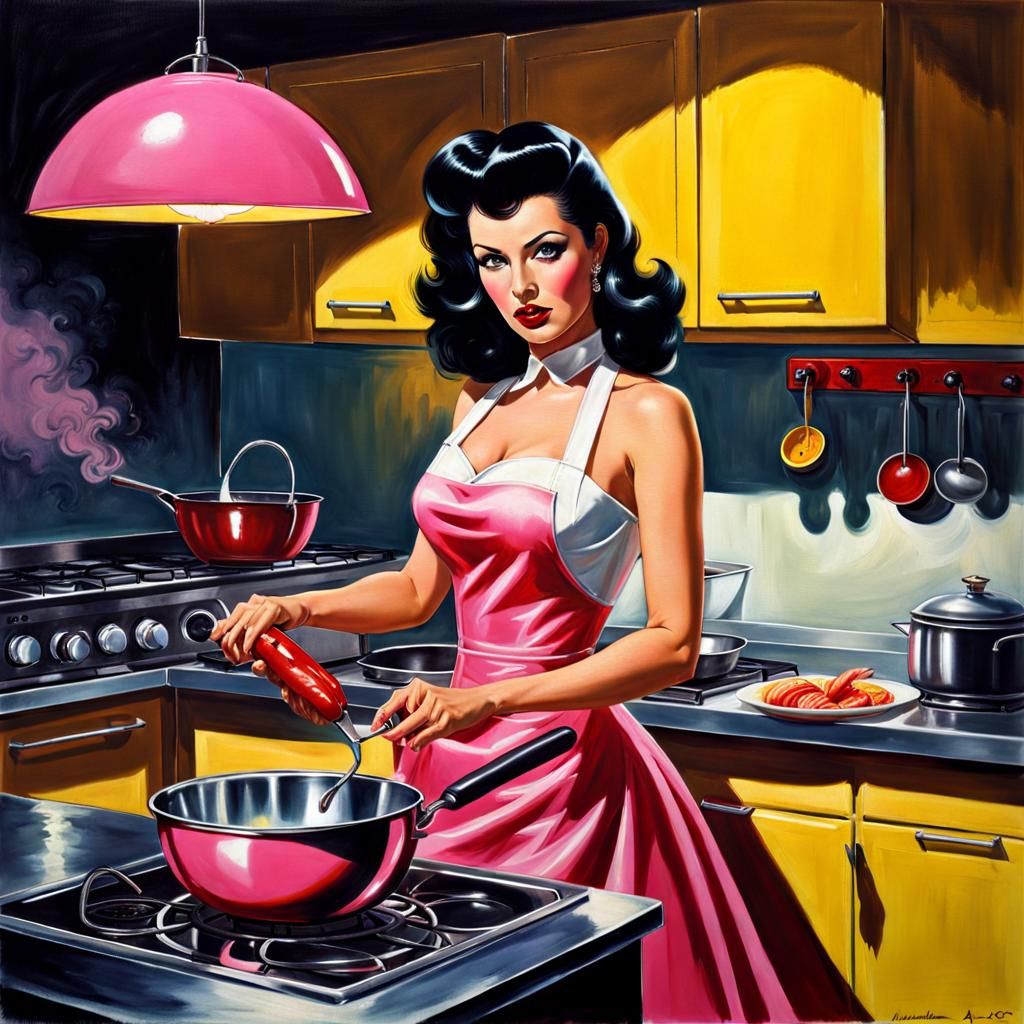 Pretty Housewife in Haunted Kitchen, Splash Art