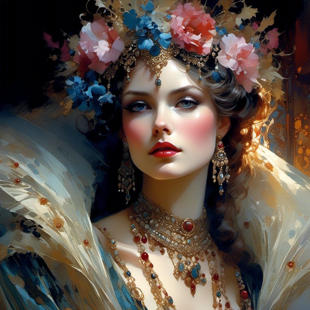 Beautiful Woman in Ornate Gown Portrait