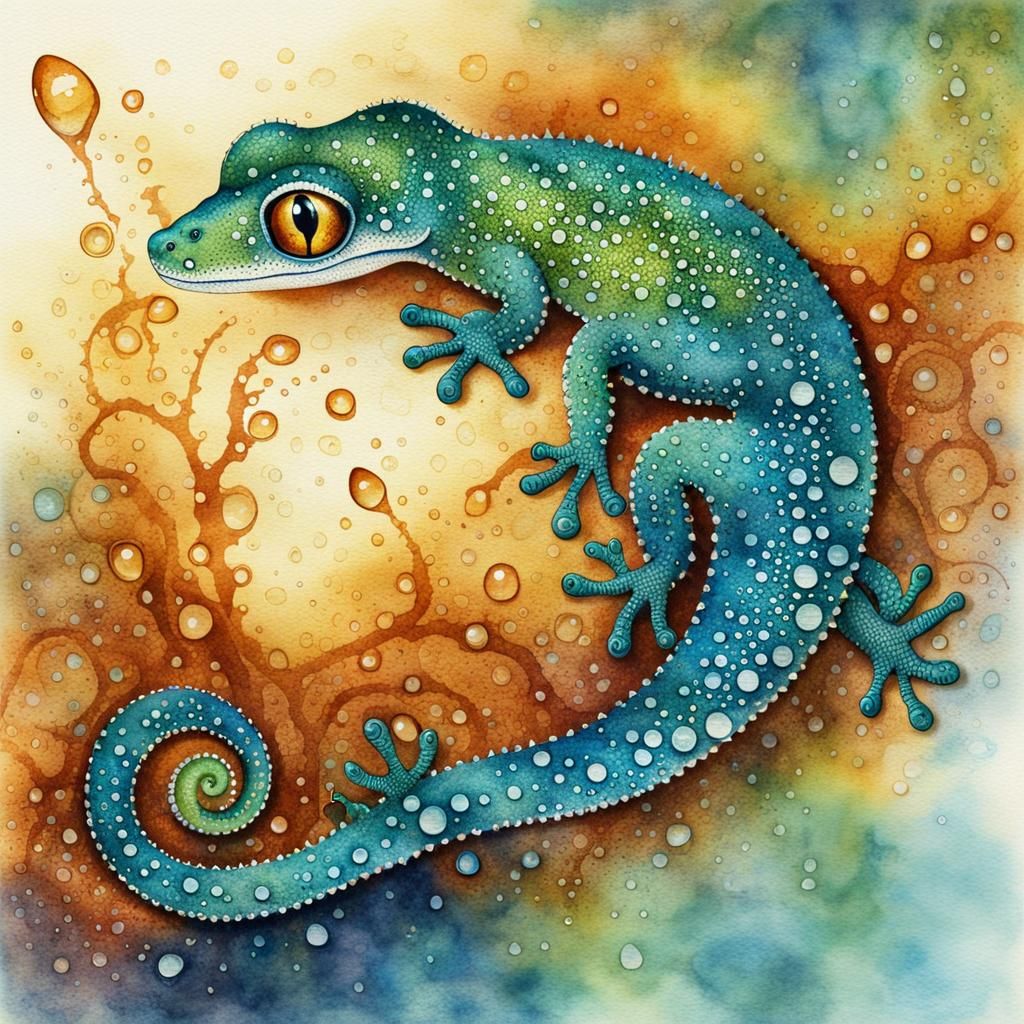 Lace Art Gecko in a Magical Stream