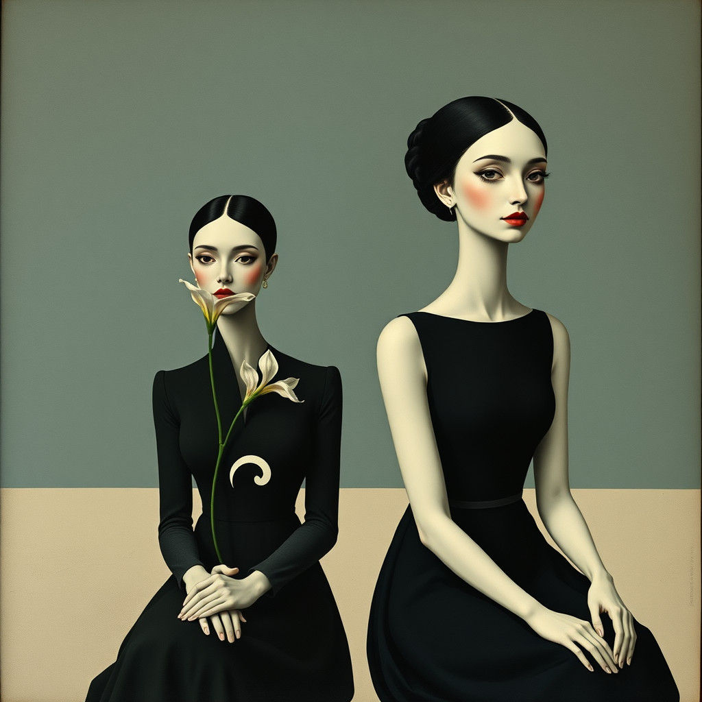Elegant Women in Surreal Dreamscape, Magritte Style